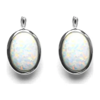 Náušnice Stříbrné náušnice bílý opál - NK1454 (Stříbrné náušnice s opálem 10 x 14 mm)