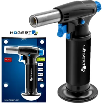 Horkovzdušná pistole HÖGERT Kuchyňský plynový hořák Piezo 1300'C CREME BRULLE Butan pro dráty, plasty, izolace, pryž apod. HT2C509