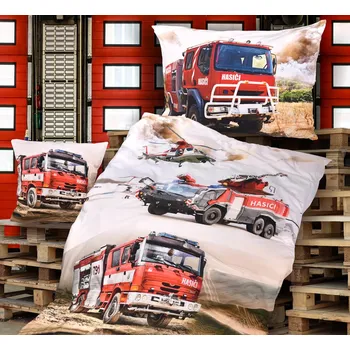 Povlečení Dětské povlečení Hasiči 140 x 200, 70 x 90 cm knoflíky