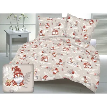 Mirtex Plátno DOMESTINO 120/ 22296-6 Vánoční skřítek hnědý na béžové šíře 160cm