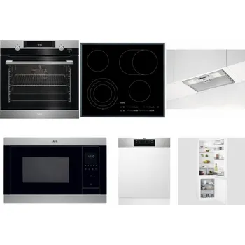 Set domácích spotřebičů AEG Mastery SteamBake BCK455350M + AEG Mastery DirectTouch HK654070FB + AEG DGB3523S + AEG Mastery MSB2547D-M + AEG FEE72706PM + AEG Mastery NoFrost SCB618F6TS