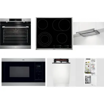 Set domácích spotřebičů AEG Mastery SteamBake BCK455350M + AEG Mastery DirectTouch HK654070XB + AEG DPE5660M + AEG Mastery MSB2547D-M + AEG Mastery MaxiFlex FSE73507P + AEG Mastery FlexiShelf SCE818D3LC