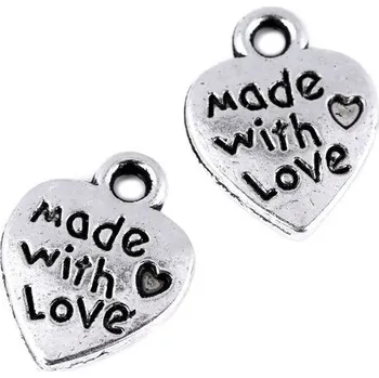 Přívěsek 10x12mm, srdce, Made with love (1ks)