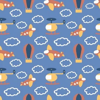 Šusťákovina KENT, potisk, letadýlko modrý podklad, látka metráž