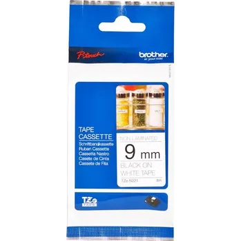 TZe-N221 - nelamin. páska 9 mm bílá/černý tisk, do tiskárny PT