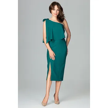 Dámská móda Dvouvrstvé šaty s vázáním na ramene K489 LENITIF Barva: Zelená, Velikost: L