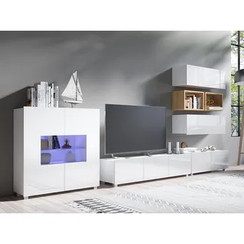 Obývací stěna GAB Obývací stěna LORONA 28, Bílá/Zlatý dub 350 cm