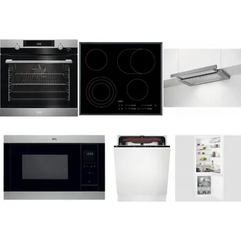 Set domácích spotřebičů AEG Mastery SteamBake BCK455350M + AEG Mastery DirectTouch HK654070FB + AEG DPE5660M + AEG Mastery MSB2547D-M + AEG Mastery MaxiFlex FSB53927Z + AEG Mastery NoFrost SCB618F6TS