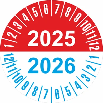 Speciální papír Revizní štítek 2025-2026 samolepící vinylová fólie 25 mm aršík 30 kusů