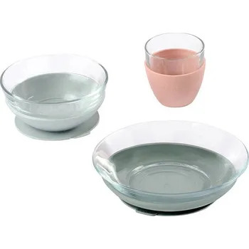 dětská jídelní sada Beaba Jídelní sada skleněná s přísavkami Eucalyptus