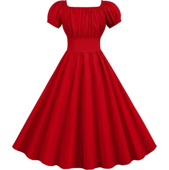 Dámské šaty Áčkové šaty s řasenými detaily a nafouklými rukávy Barva: Červená, Velikost: S