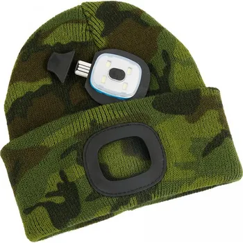 Čepice Čepice s čelovkou LED dětská maskáčová (USB nabíjení)