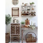 Bílá antik kovovo - dřevěná nástěnná polička s košíčky Shain - 71*18*50cm