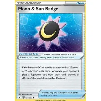 Sběratelská karetní hra Pokémon EVS 151/203 Moon & Sun Badge - Evolving Skies Stav: Near Mint, Verze: REVERSE HOLO