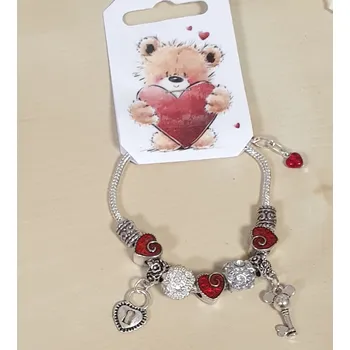 Náramek Náramek hadí ve stylu PANDORA - Valentýn - srdíčka/štrasové korálky (délka 19cm)