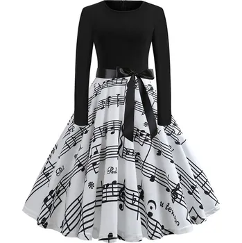 Dámské šaty Party šaty 50. leta se vzorovanou sukni Velikost: L, Barva (Varianta): E001