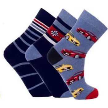 CNB BERLIN sada 3 ks ponožky DE54290 modré proužkované a s auty velikosti ponožek: 20-22 ( EUR vel. 31-34)