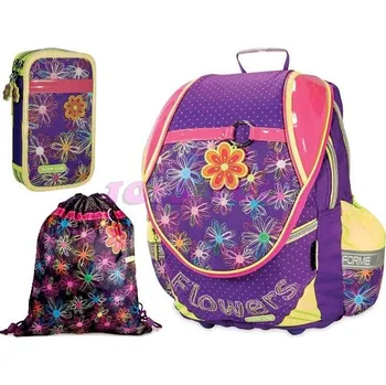Školní batoh Batoh ergonomický Flowers 3dílný set - akce