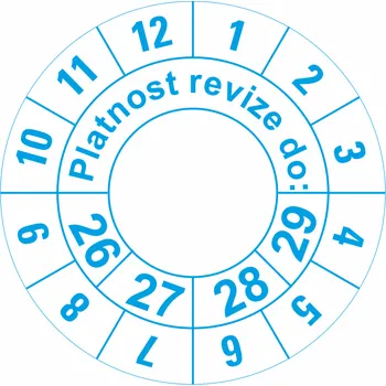 Samolepící etiketa Platnost revize 2026-2029 samolepící vinylová fólie 40 mm aršík 10 kusů