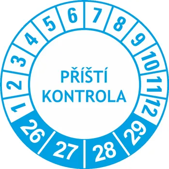 Samolepící etiketa Příští kontrola 2026-2029 samolepící vinylová fólie 40 mm aršík 10 kusů