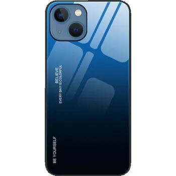 Pouzdro na mobilní telefon Kryt se skleněnou zadní stranou pro iPhone 14 Plus - modročerný