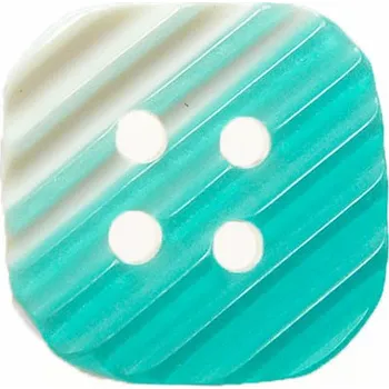 Knoflík Knoflík plastový bílý s tyrkysovými proužky 13,5 mm