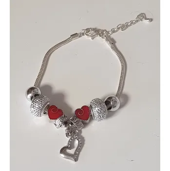 Náramek Náramek hadí ve stylu PANDORA - Valentýn - srdíčka/stříbrná (délka 21cm)