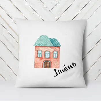 Dekorativní polštářek Domovi Bílý polštář s vlastním jménem Dům 40x40