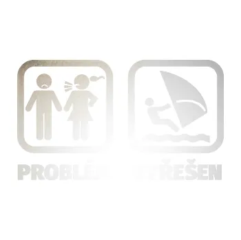 Samolepící dekorace SAMOLEPKA Problém? Vyřešen 009 plachtění (82 - odrazková reflexní bílá) NA AUTO, NÁLEPKA, FÓLIE, POLEP, TUNING, VLASTNÍ TEXT, TISK, AUTOSAMOLEPKY.cz, POLEPY, OBRÁZEK, LOGO, SAMOLEPKY