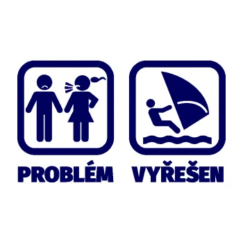 Samolepící dekorace SAMOLEPKA Problém? Vyřešen 009 plachtění (23 - tmavě modrá) NA AUTO, NÁLEPKA, FÓLIE, POLEP, TUNING, VLASTNÍ TEXT, TISK, AUTOSAMOLEPKY.cz, POLEPY, OBRÁZEK, LOGO, SAMOLEPKY