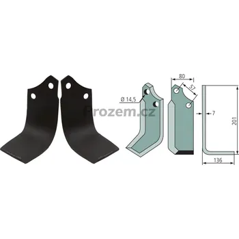 Pracovní nůž Frézovací zahnutý nůž levý pro Muratori, 12012702, 57/14,5/201 mm