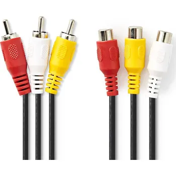 Video kabel Nedis A/V kabel zástrčka 3x CINCH - zásuvka 3x CINCH, 5 m (CVGP24305BK50)