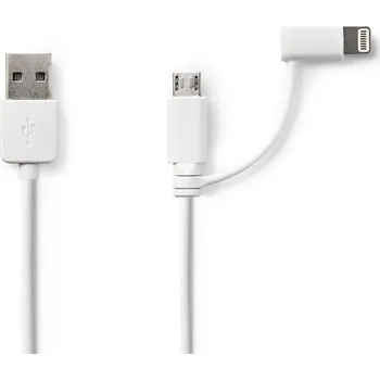 Datový kabel Kabel Nedis USB na micro USB a Lightning bílý Kabel, synchronizační a nabíjecí, 2v1, USB 2.0 A na micro USB a Lightning, 1m, bílý CCGP39400WT10