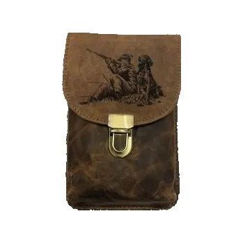 E-myslivost Kožená taška HUNTER na opasek - motiv myslivec a pes II