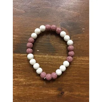 Drahý kámen Náramek Lávový kámen, bílý-růžový