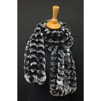 Šála Špongr Kožešinová šála z králíka S43 Black&White - délka 145 cm