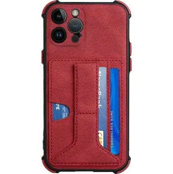 Pouzdro na mobilní telefon Kryt s kapsou na karty a stojánkem pro iPhone 13 Pro Max - červený