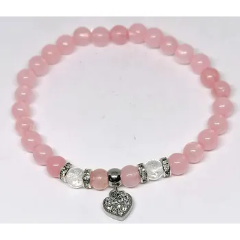 Náramek Náramek z růženínu s přívěskem srdce z chirurgické oceli – kámen lásky a harmonie