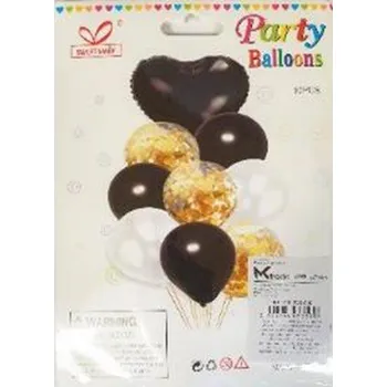 Balónek KiK KX5859_5 balónky se srdcem a konfetami 30-46 cm 10 ks černé