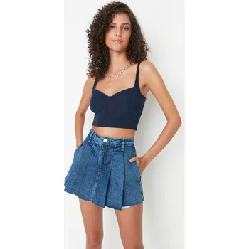 Dámská sukně Trendyol Modrá Plisovaná Sukně s Normálním Pasem z Džínoviny Trendyol modrá 1932076