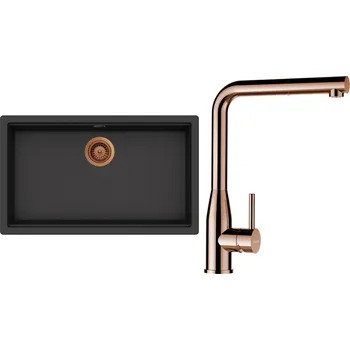 Granitový dřez Set Schock S29-19 (dřez Kiruna N-100XL Dusk + baterie Keto.120 Měď + komponenty Měď)