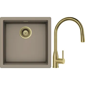 Granitový dřez Set Schock S27-8 (dřez Kiruna N-100 Twilight + baterie Kavus.120 White Gold + komponenty White Gold)