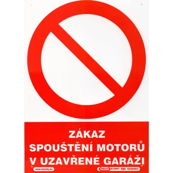 Značení Zákaz spouštění motorů v uzavřené garáži (plastová tabulka A4)