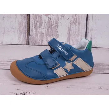 Dívčí bačkory D.D.step Celoroční kožené boty obuv BAREFOOT D. D. step S063-341A modré velikost: 35