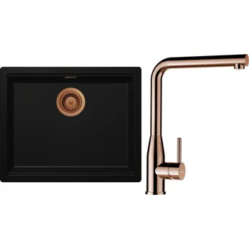 Granitový dřez Set Schock S28-19 (dřez Kiruna N-100L Night + baterie Keto.120 Měď + komponenty Měď)