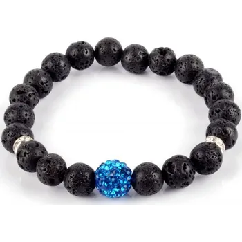 Náramek Náramek láva štrasový korálek modrý 10mm (Korálkové náramky z minerálů - láva 10mm štrasový korálek modrý VEA 28. Obvod náramku cca 18 - 19 cm. Kuličky jsou navlečeny na elastické lycře a náramek se přizpůsobí téměř každé ruce.)