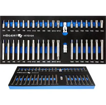 Autoklíč Klíče bity imbus Hex Torx Spline,sada 40 ks bitů v modulu pro dílenský vozík, HÖGERT Germany