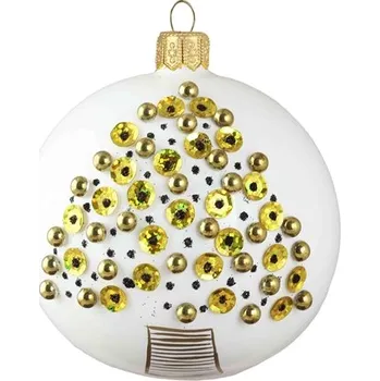 Vánoční koule bílá se zlatým korálkovým stromečkem