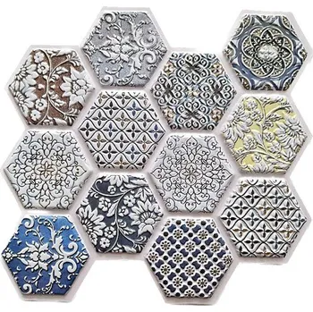 Obklad Samolepící 3D panely 3D hexagony s ornamenty modro-hnědé