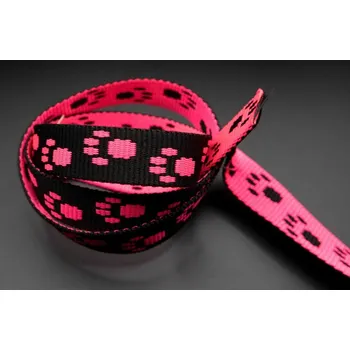 Polypropylenový popruh s tlapkami - reflexní růžová - šíře 1,5 cm